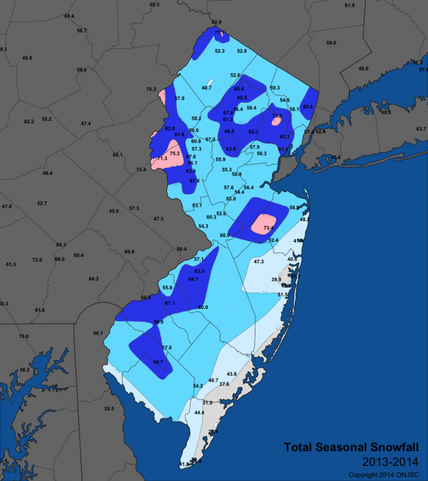 Snowfall totals for the 2013/2014 winter. Seasonal snowfall map